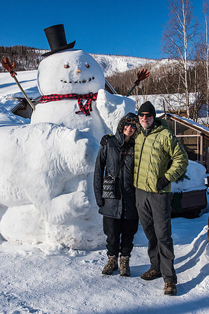 Pam & Tim with Giant Snowman